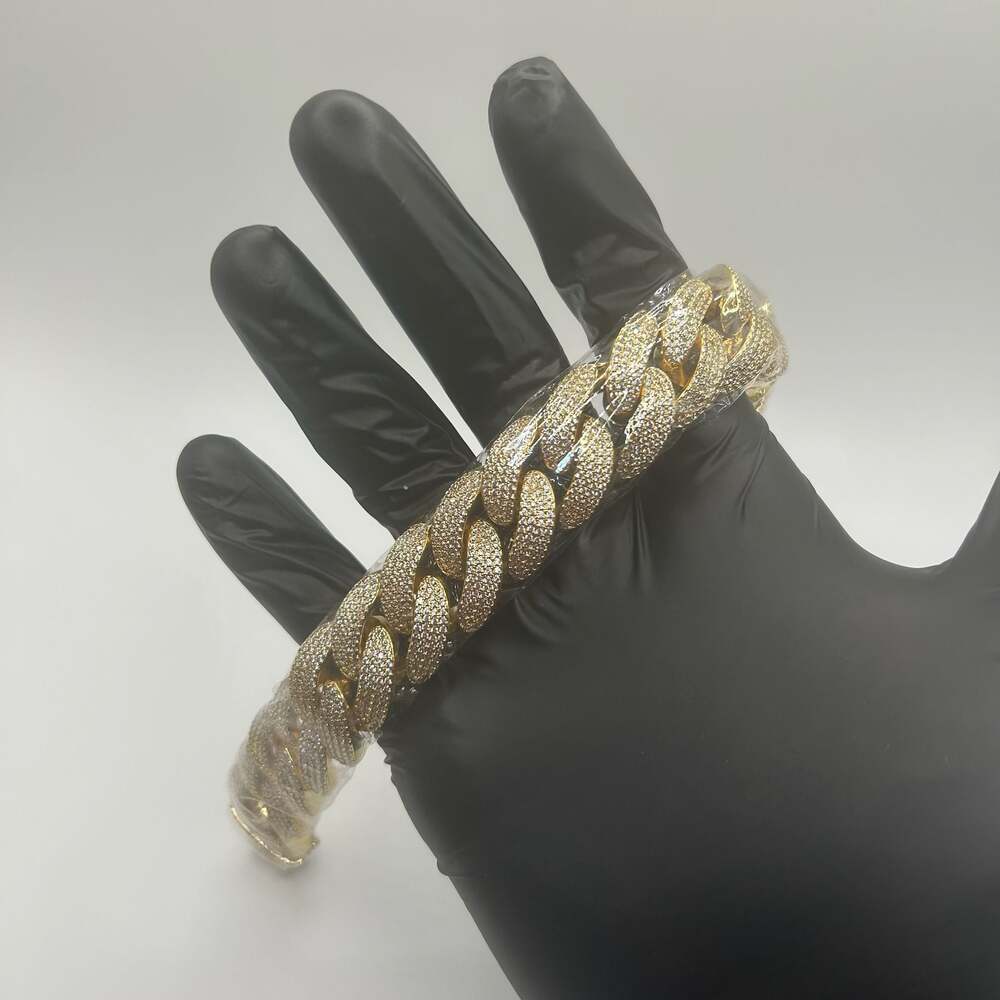 Moissanite Cuban Link Chain Gold 9 Inch 20mm 4 Row Heavy Men VVS1 Brand New